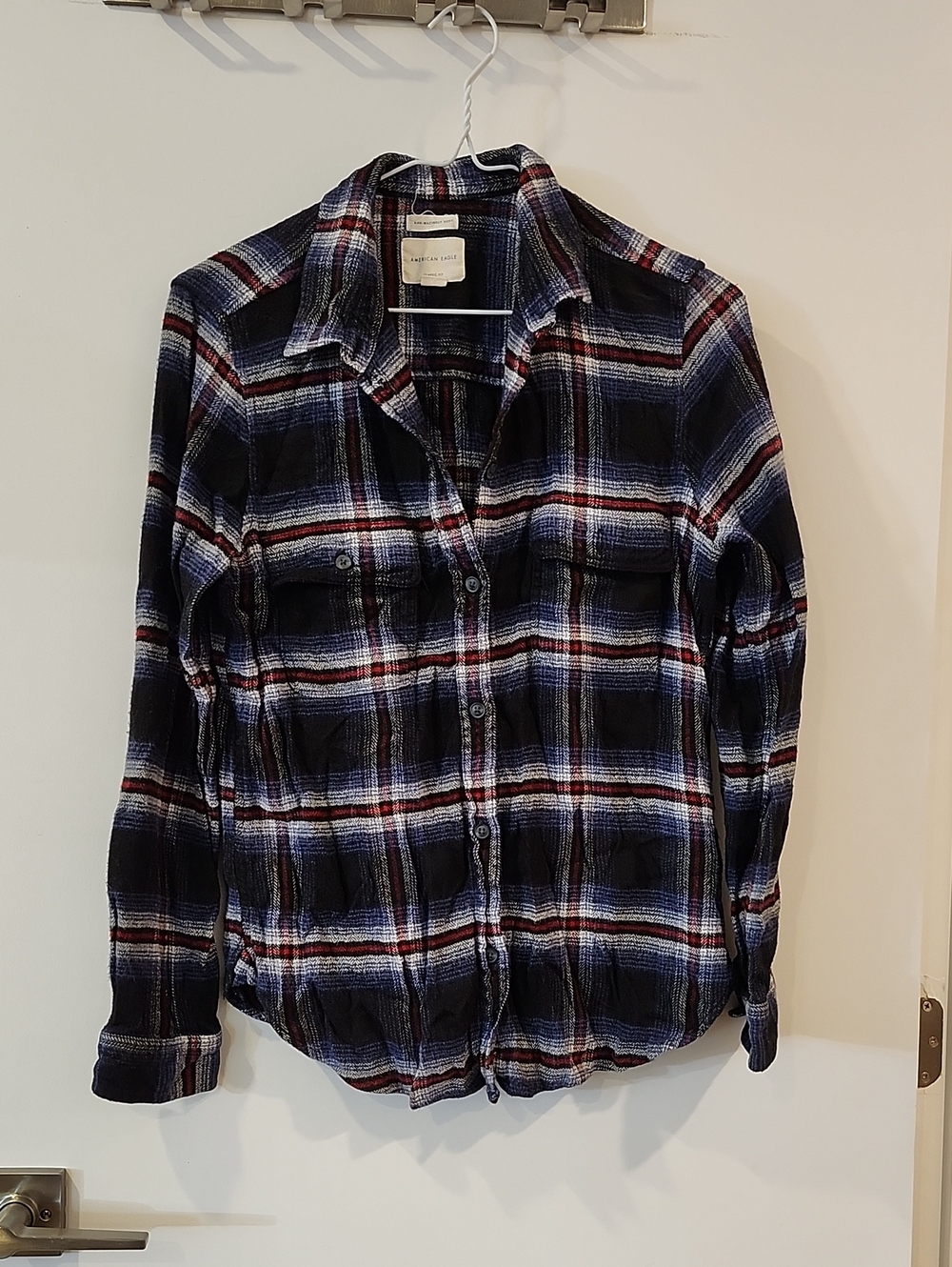 P2P 17" American Eagle Black Navy Red Plaid Shirt